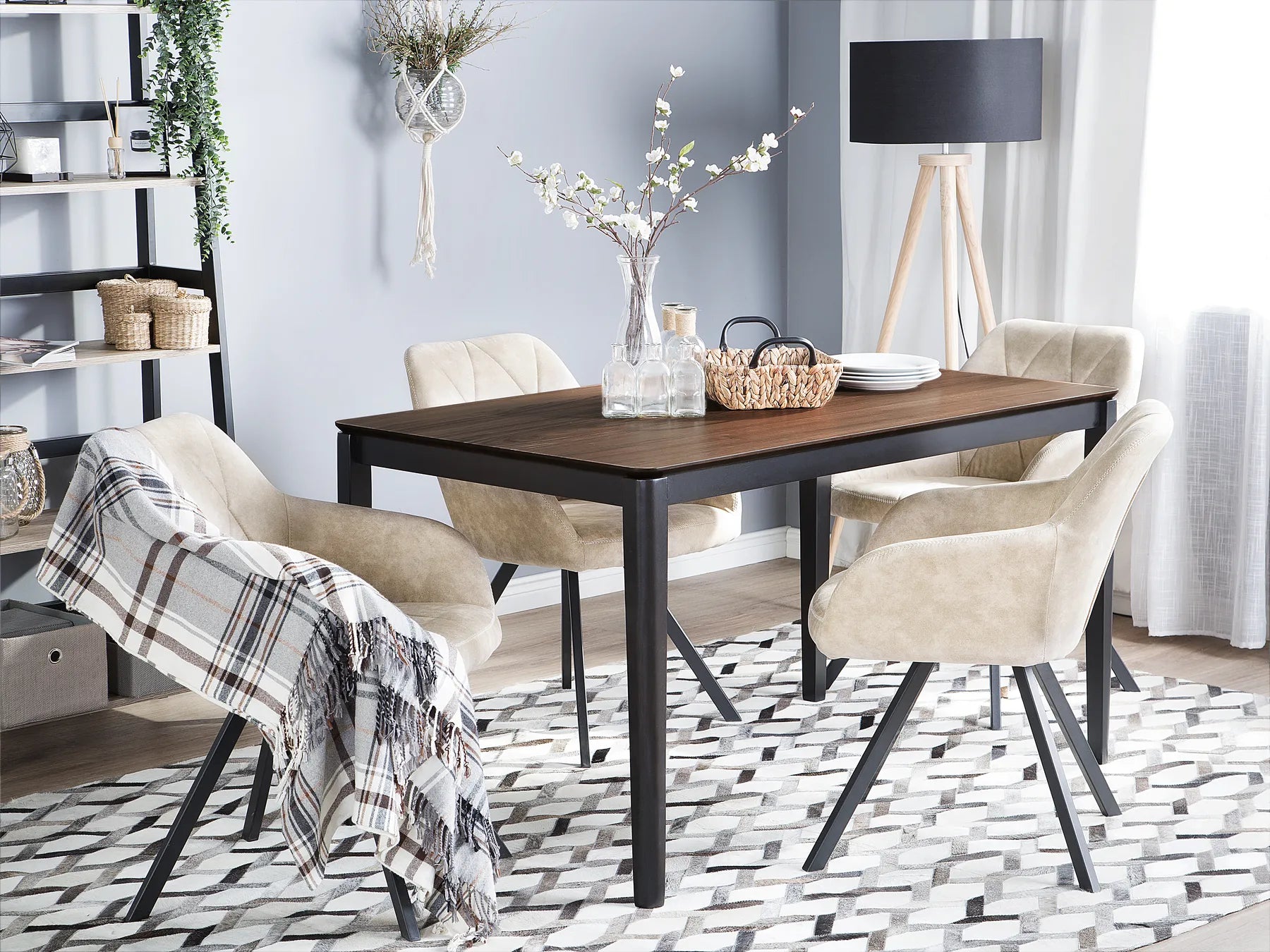 CEDAR Dark Walnut Dining Table 135 x 80 cm – Rectangular MDF Table with Rubberwood Legs