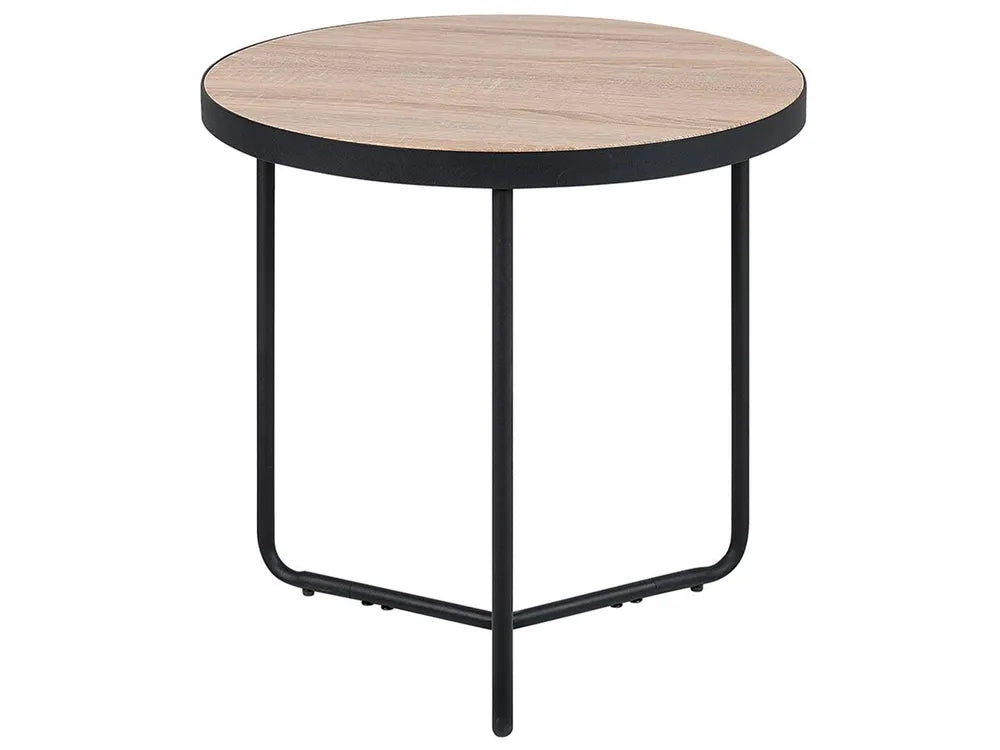 MELODY Set of 2 Coffee Tables, Round MDF Tables with Metal Legs, Light Brown, 50×50×50 cm & 50×50×45 cm