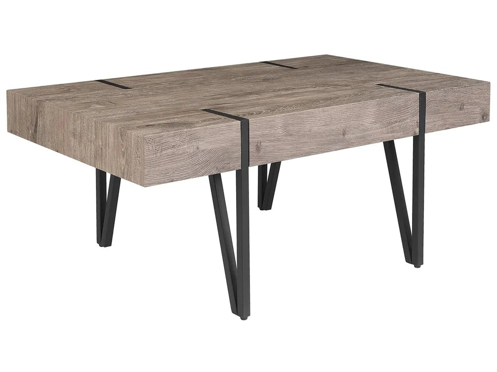 ADENA Brown Rectangular Coffee Table – MDF Top, Metal Hairpin Legs