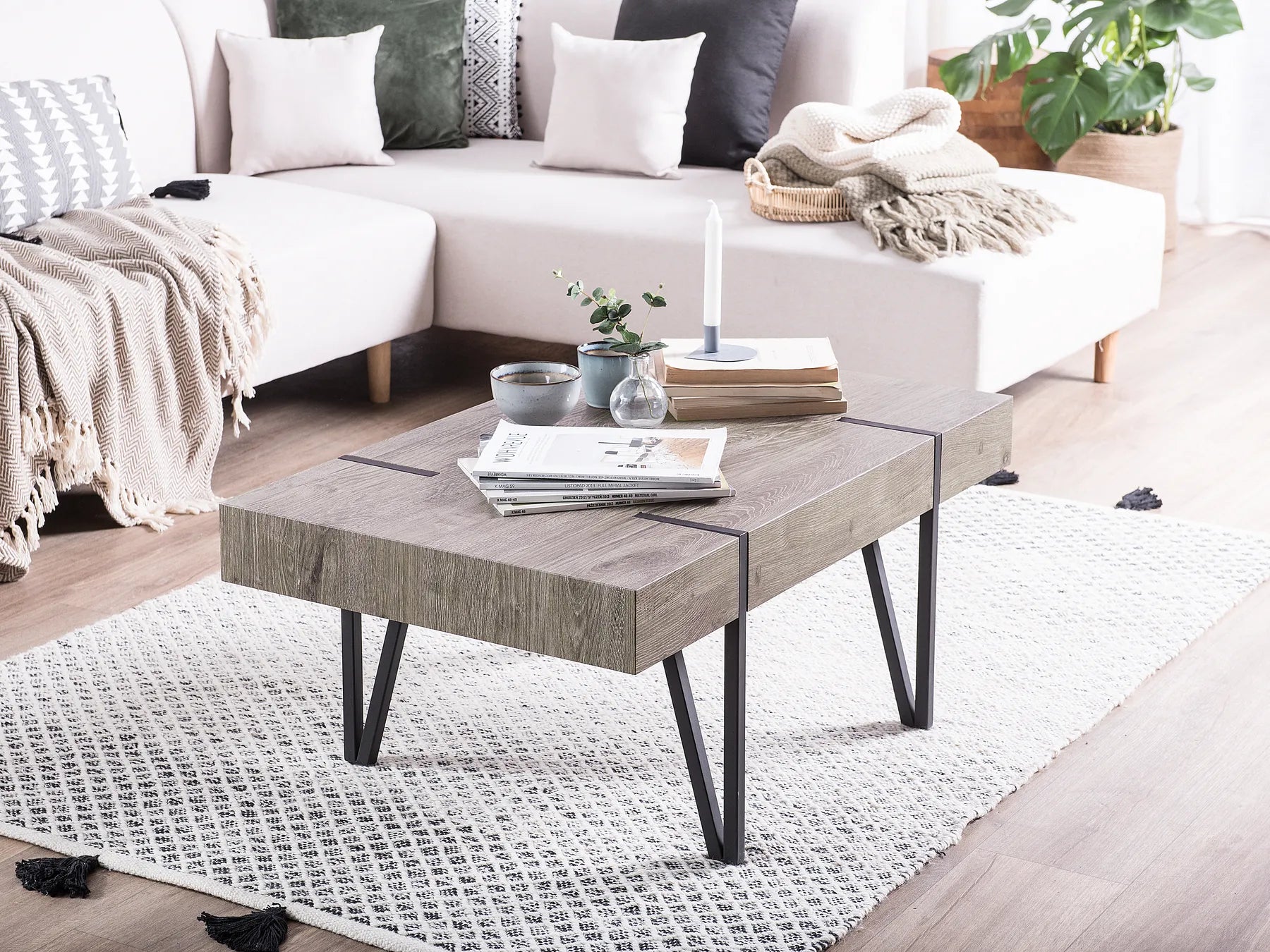 ADENA Brown Rectangular Coffee Table – MDF Top, Metal Hairpin Legs