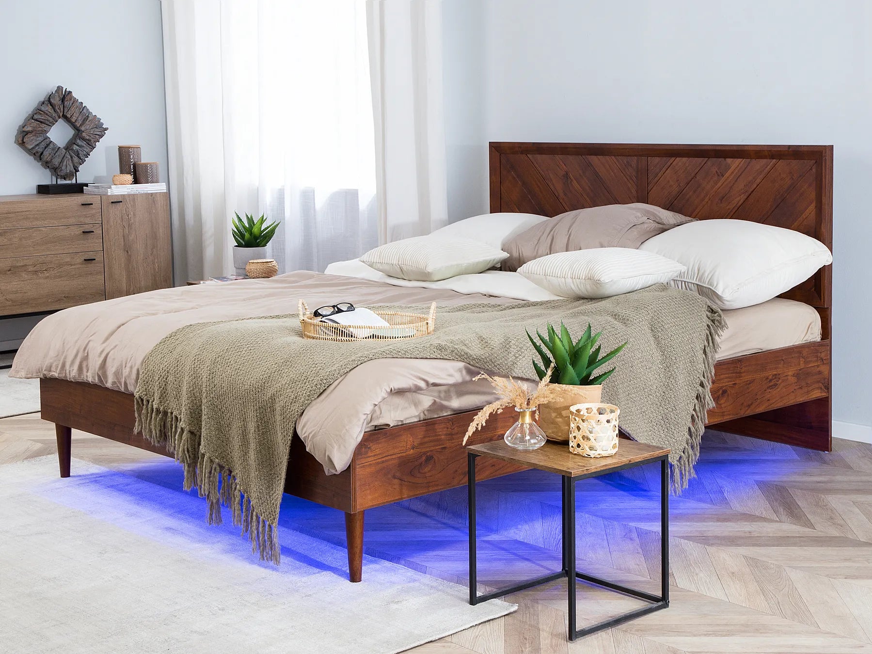Bed with LED MIALET 140×200 / 160×200 / 180×200 cm Dark Brown