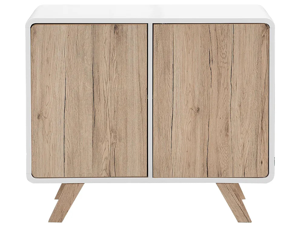 Retro Highboard Cabinet MILO White with Wooden Legs – Scandinavian Storage Cabinet with Shelves for Living Room or Bedroom