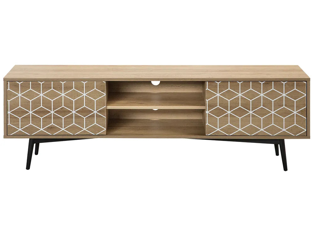 TORVI Light Brown TV Stand 160 cm – Media Unit with Shelves & Cabinets for TVs up to 70", MDF & Steel Legs