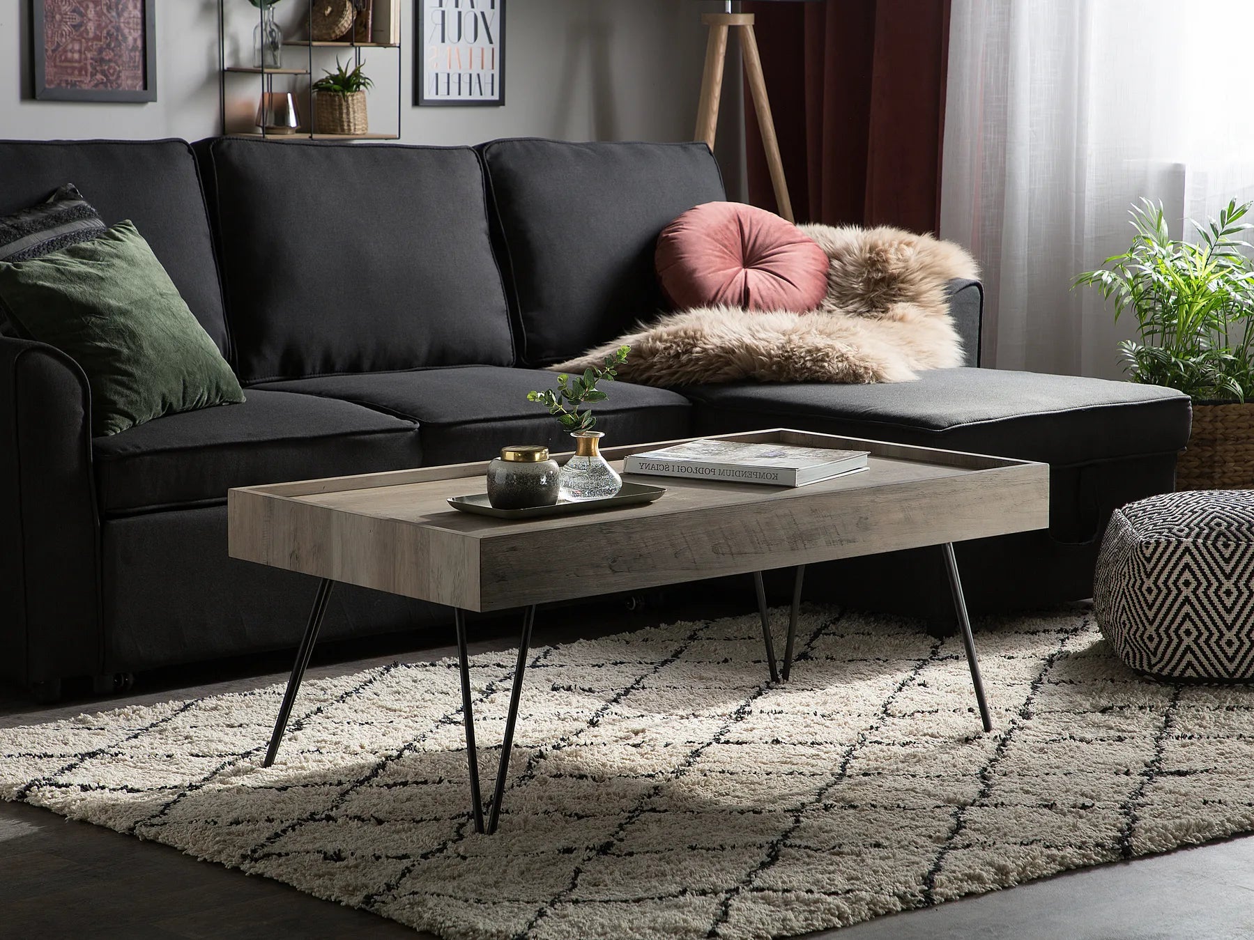 Coffee Table Welton Taupe – Rectangular MDF Top with Metal Legs