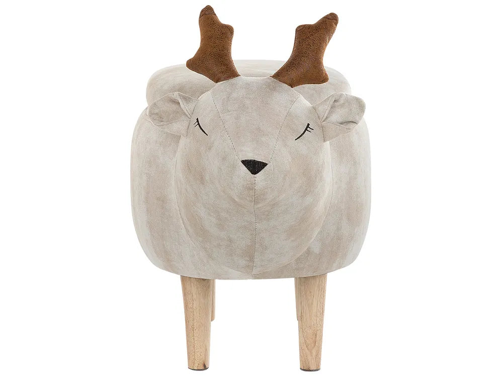 Storage Animal Stool REINDEER Fabric Beige – Kids Storage Pouffe with Hidden Compartment