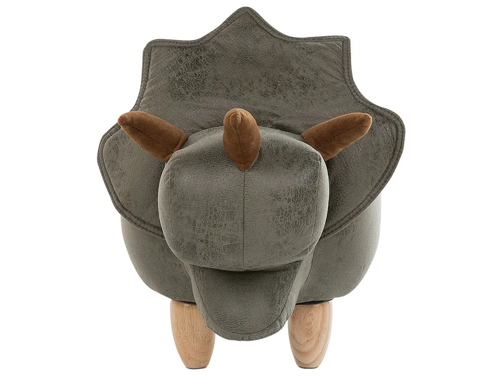 Storage Animal Stool TRICERATOPS Fabric Green – Kids Pouffe with Hidden Storage