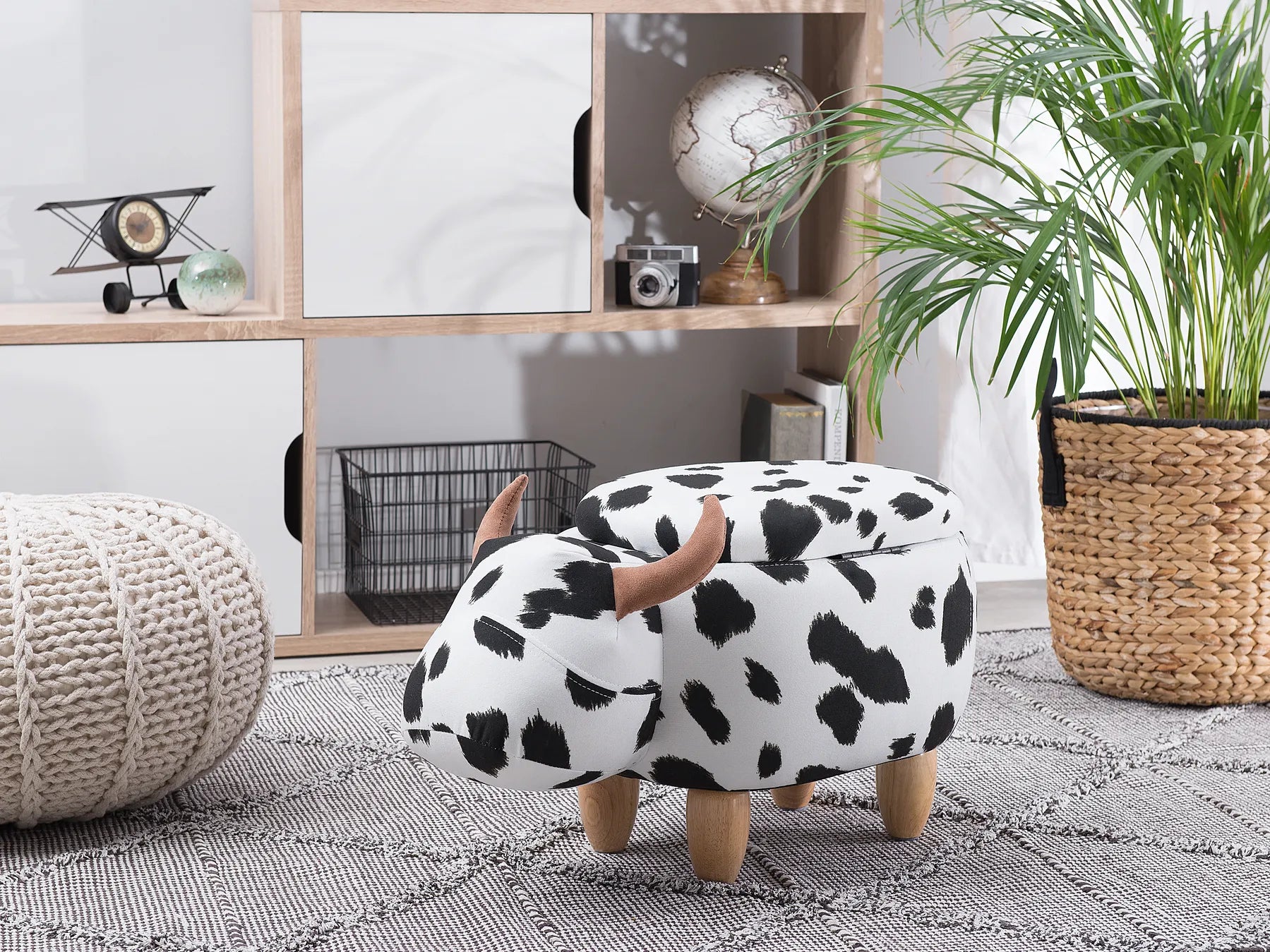 Storage Animal Stool COW Fabric White