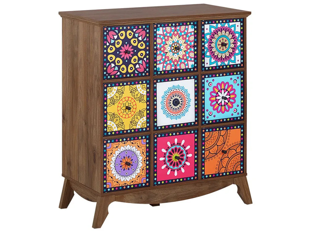 KUMA Multicolour Sideboard Cabinet with Moroccan Pattern – Wooden Finish Storage Unit