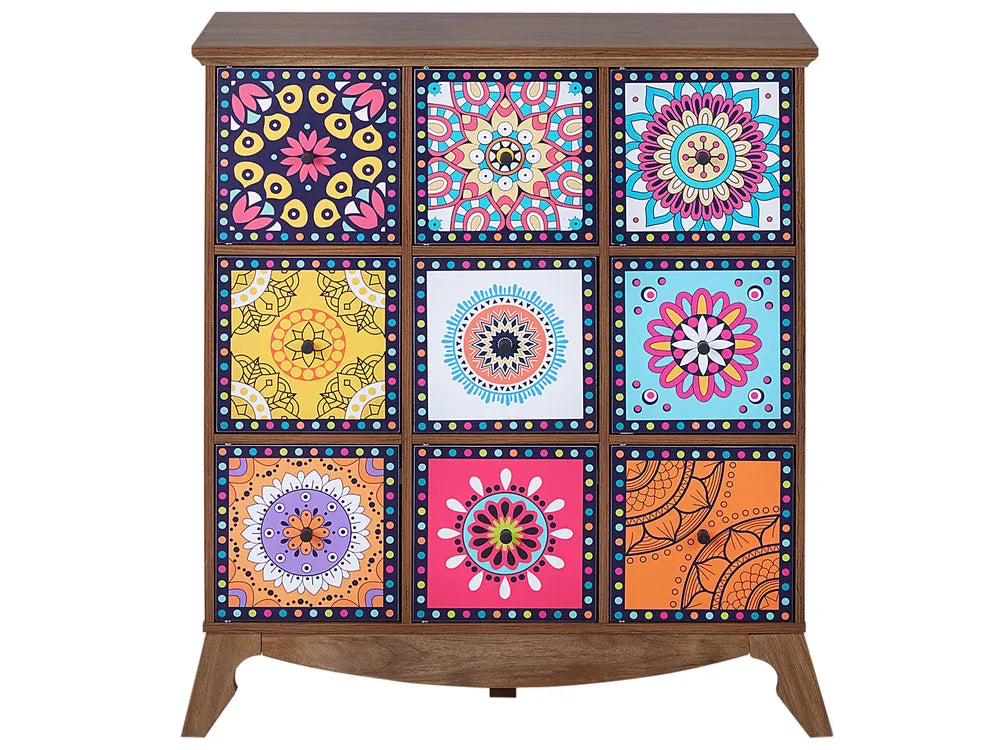 KUMA Multicolour Sideboard Cabinet with Moroccan Pattern – Wooden Finish Storage Unit