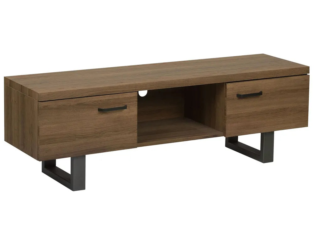 TV Stand TIMBER Dark Brown – Industrial Media Unit with Storage for TVs up to 65"