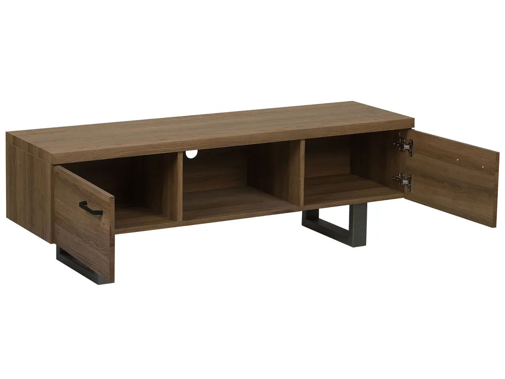 TV Stand TIMBER Dark Brown – Industrial Media Unit with Storage for TVs up to 65"