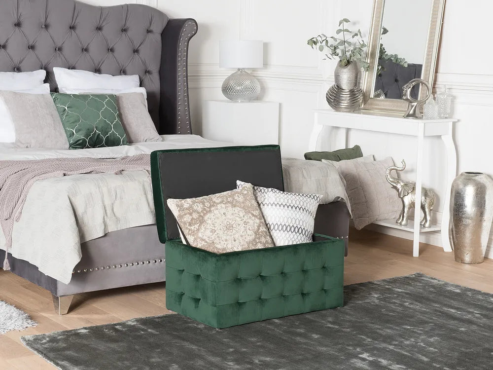 Storage Ottoman MICHIGAN Velvet – Tufted Upholstered Storage Bench with Hinged Lid, Multiple Colours