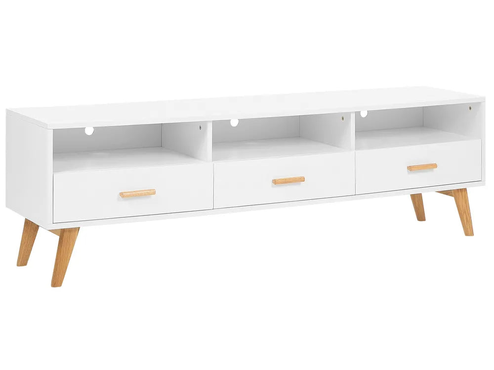 LIBERTY Modern TV Stand with Drawers and Shelves, White Finish, 180 cm – Suitable for TVs up to 75"