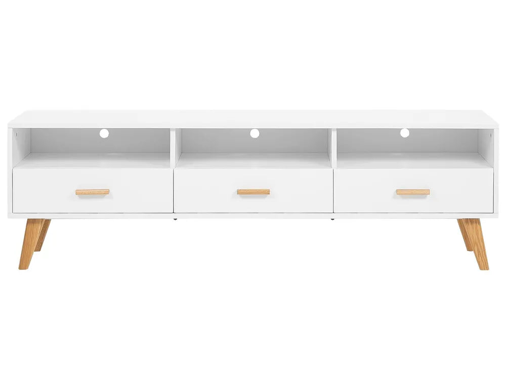 LIBERTY Modern TV Stand with Drawers and Shelves, White Finish, 180 cm – Suitable for TVs up to 75"