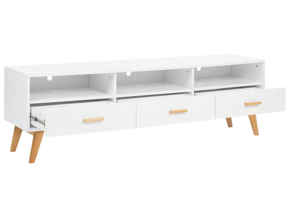 LIBERTY Modern TV Stand with Drawers and Shelves, White Finish, 180 cm – Suitable for TVs up to 75"