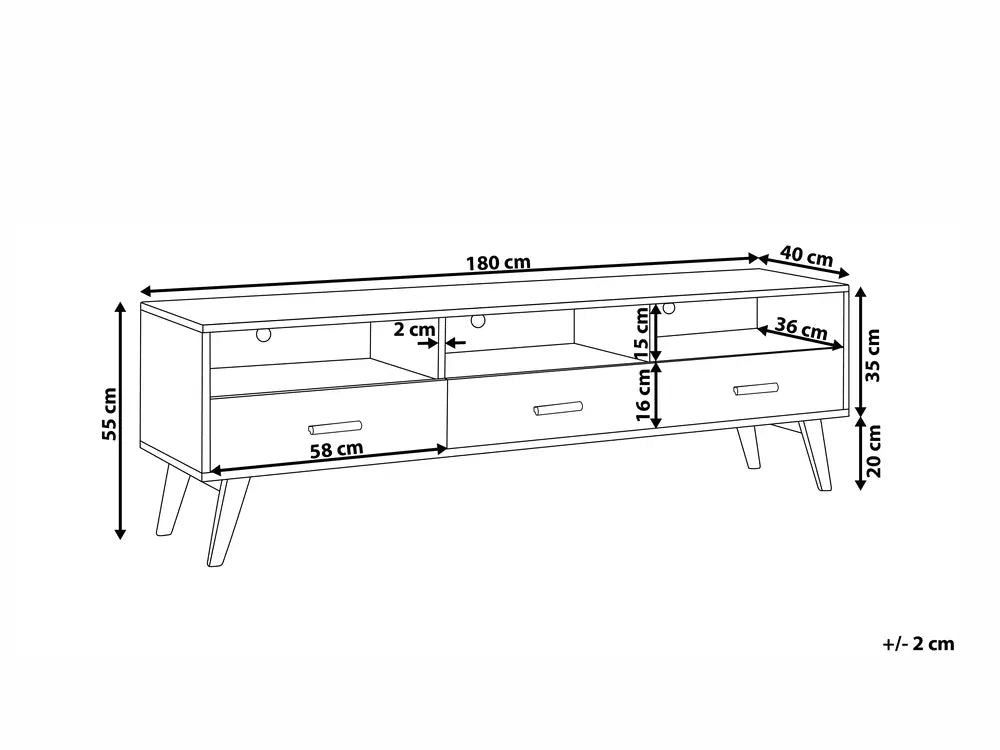 LIBERTY Modern TV Stand with Drawers and Shelves, White Finish, 180 cm – Suitable for TVs up to 75"