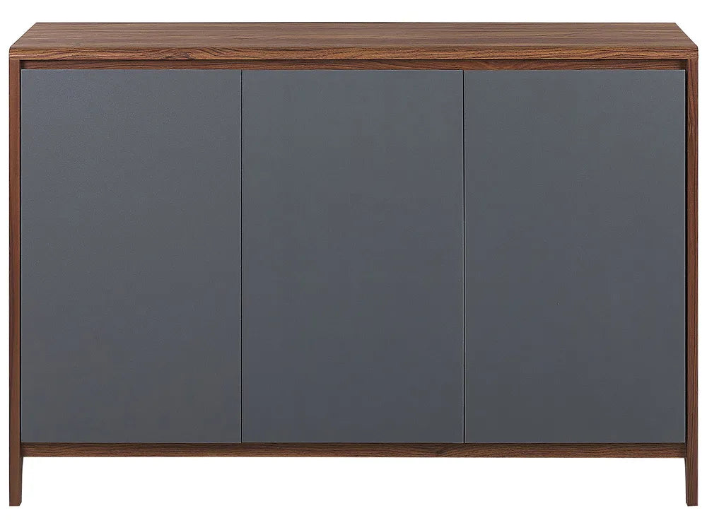 Modern MEDFORT 3-Door Cabinet Sideboard in Grey with Walnut Veneer Finish, 118 cm Storage Unit for Living Room or Bedroom