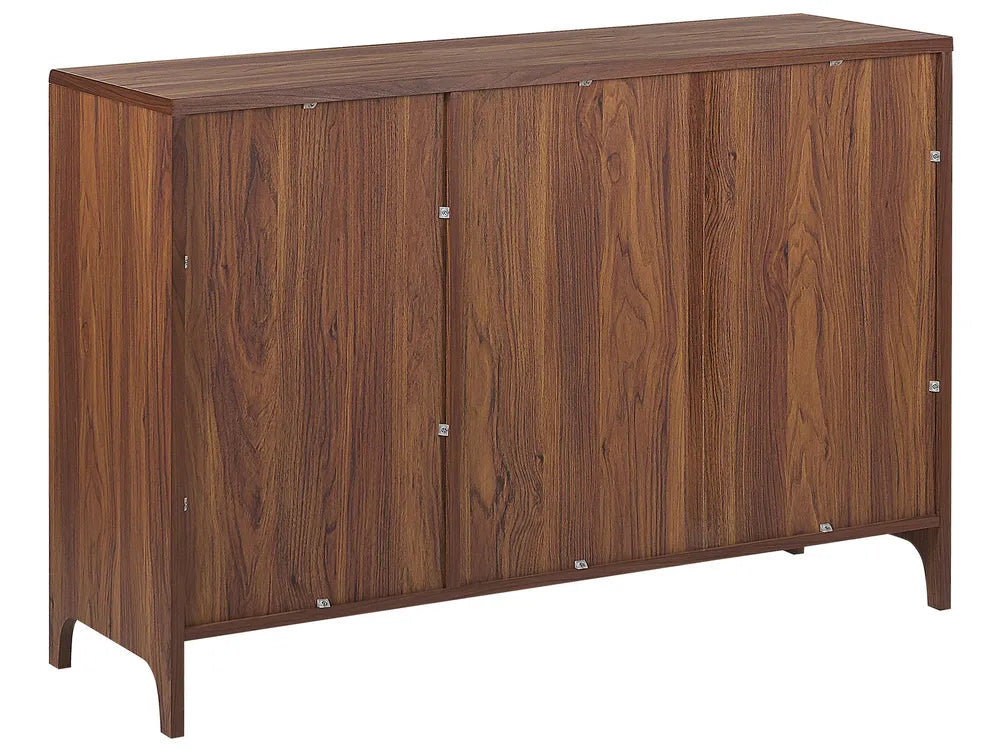 Modern MEDFORT 3-Door Cabinet Sideboard in Grey with Walnut Veneer Finish, 118 cm Storage Unit for Living Room or Bedroom