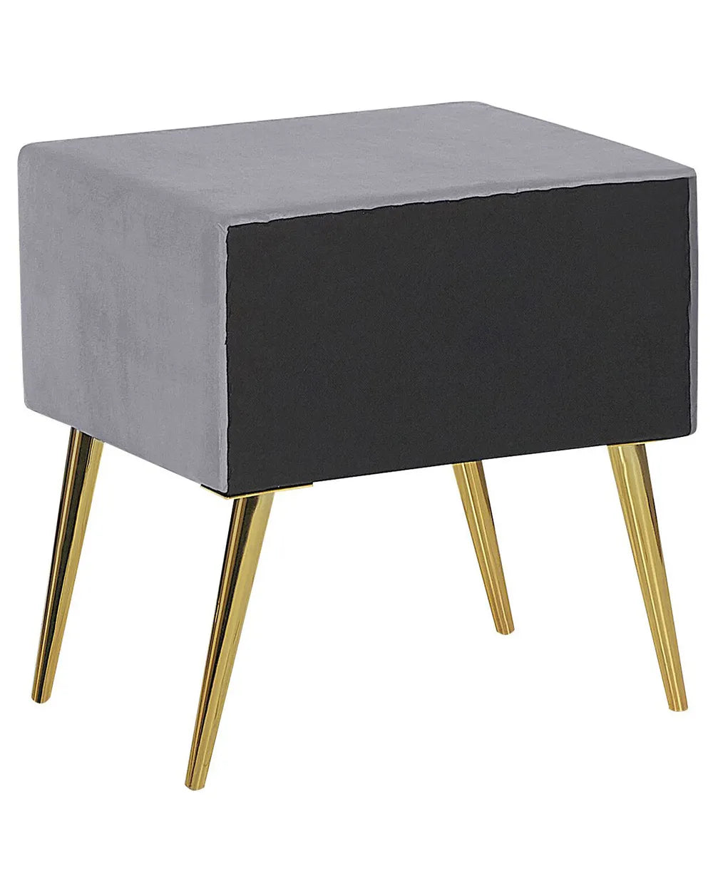 1 Drawer Bedside Table FLAYAT – Velvet Upholstered Nightstand, Grey with Gold Legs