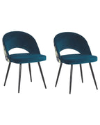 Set of 2 Dining Chairs VIVIAN – Velvet Upholstered Accent Chairs, Sea Blue, Metal Legs