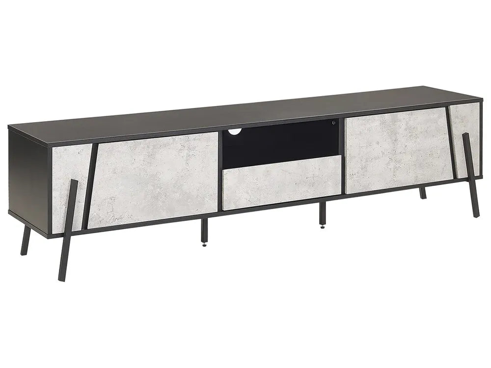 BLACKPOOL Modern TV Stand Grey Concrete Effect with Storage & Cable Management – 177×40×46 cm