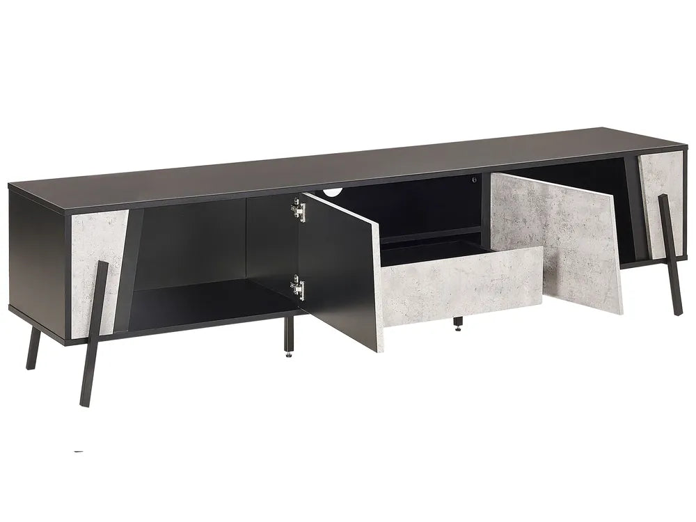 BLACKPOOL Modern TV Stand Grey Concrete Effect with Storage & Cable Management – 177×40×46 cm