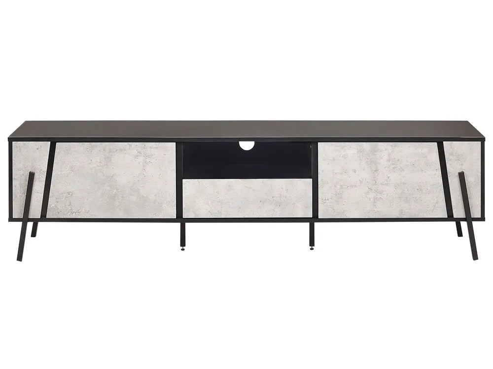 BLACKPOOL Modern TV Stand Grey Concrete Effect with Storage & Cable Management – 177×40×46 cm