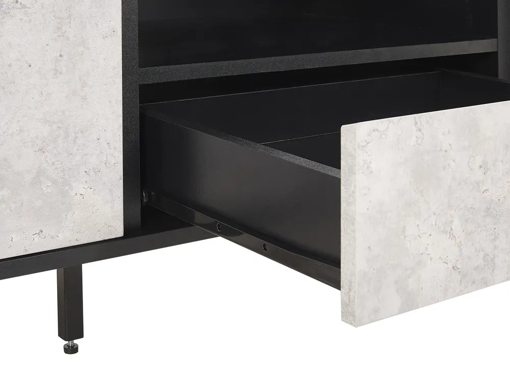 BLACKPOOL Modern TV Stand Grey Concrete Effect with Storage & Cable Management – 177×40×46 cm