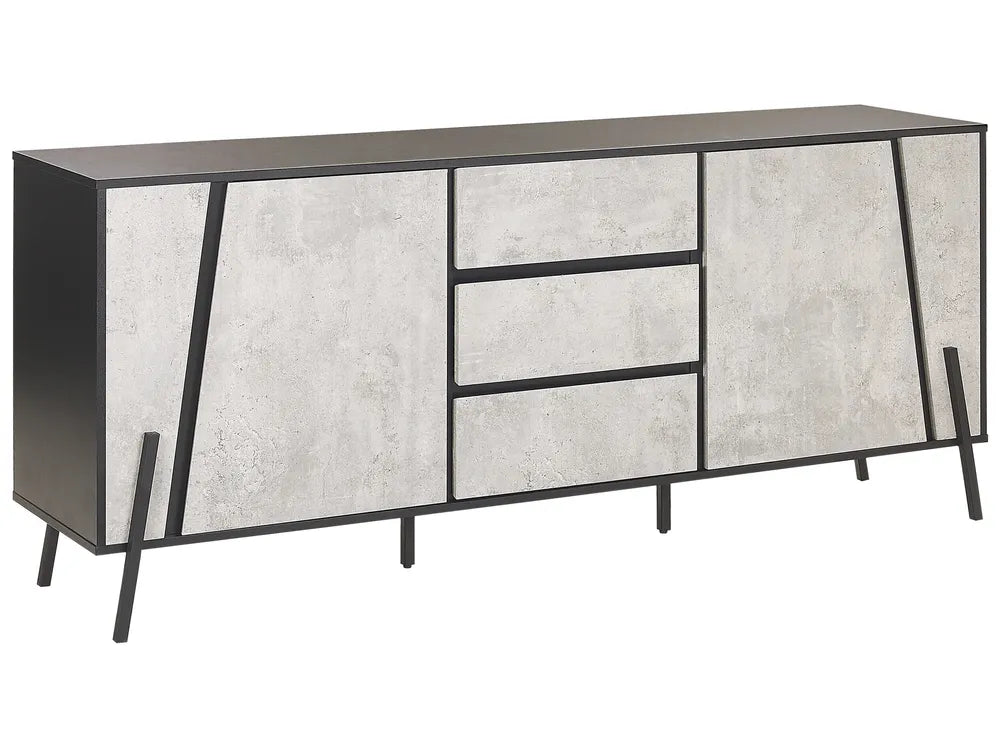 BLACKPOOL Grey Concrete Effect 2 Door Sideboard, Modern Industrial Storage Cabinet, 177×40×75 cm