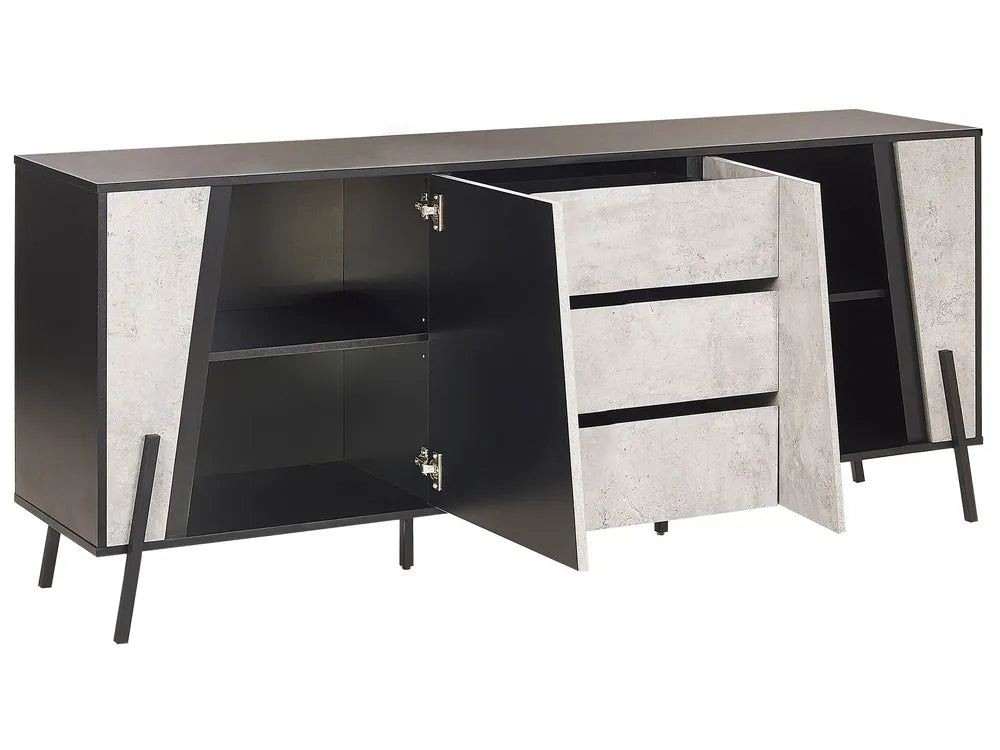 BLACKPOOL Grey Concrete Effect 2 Door Sideboard, Modern Industrial Storage Cabinet, 177×40×75 cm