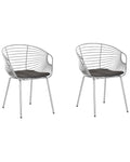 Set of 2 Dining Chairs HOBACK Metal Silver with Black Faux Leather Seat