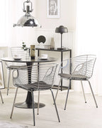 Set of 2 Dining Chairs HOBACK Metal Silver with Black Faux Leather Seat