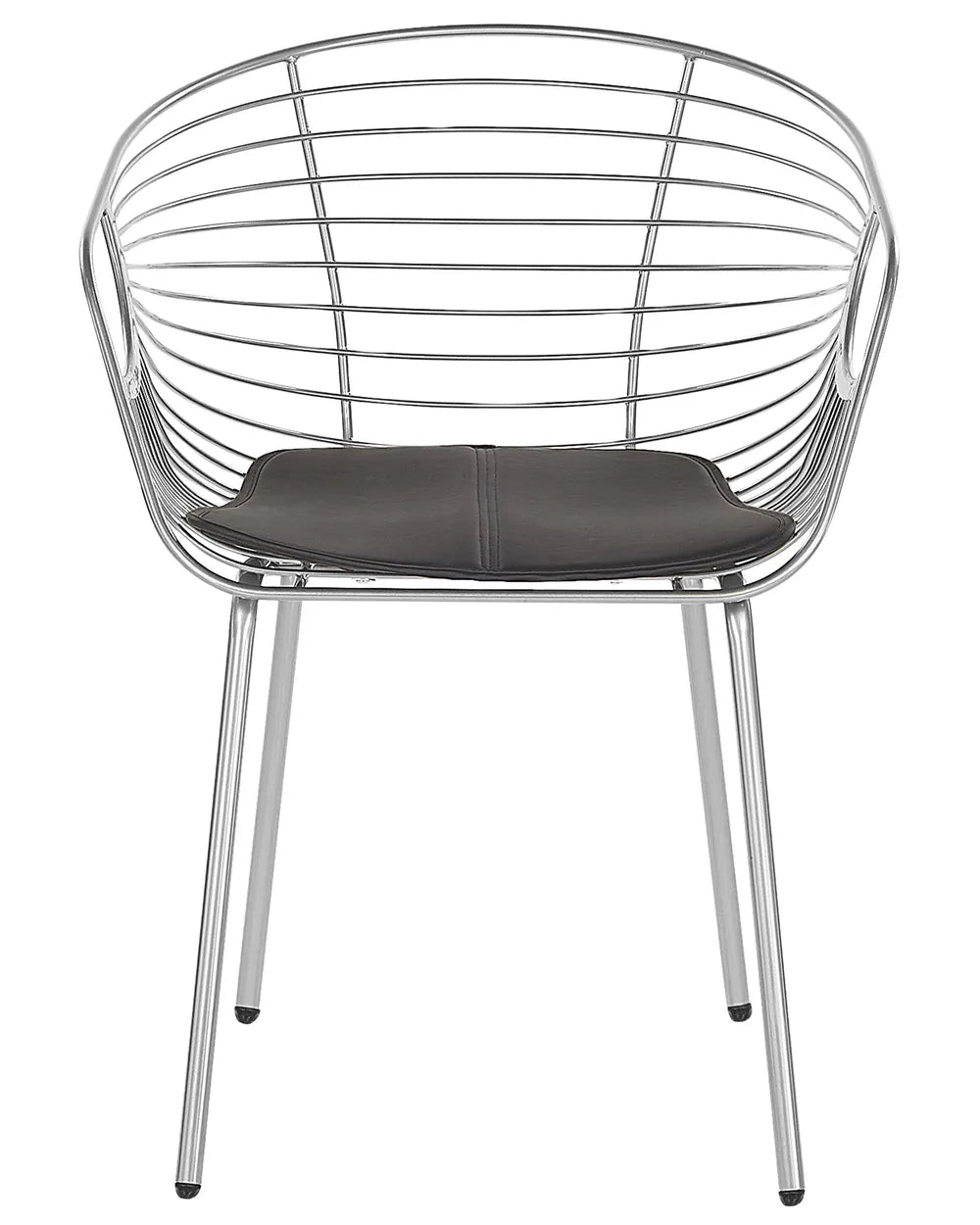 Set of 2 Dining Chairs HOBACK Metal Silver with Black Faux Leather Seat