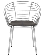 Set of 2 Dining Chairs HOBACK Metal Silver with Black Faux Leather Seat