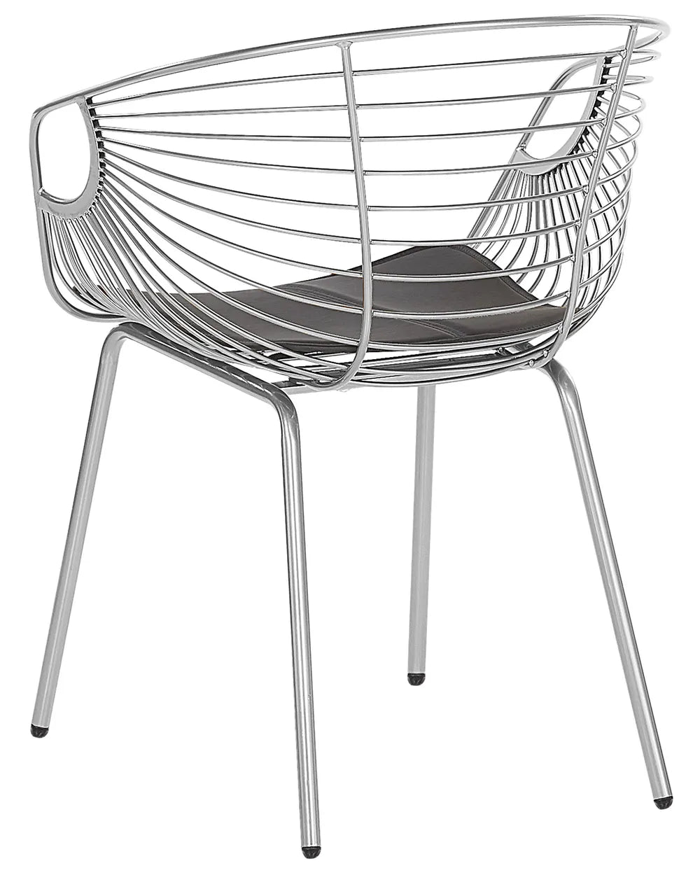 Set of 2 Dining Chairs HOBACK Metal Silver with Black Faux Leather Seat