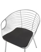 Set of 2 Dining Chairs HOBACK Metal Silver with Black Faux Leather Seat