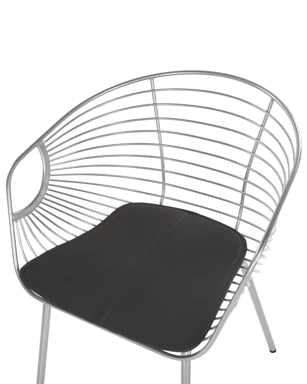 Set of 2 Dining Chairs HOBACK Metal Silver with Black Faux Leather Seat