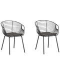 Set of 2 Dining Chairs HOBACK Metal Black with Black Faux Leather Seat