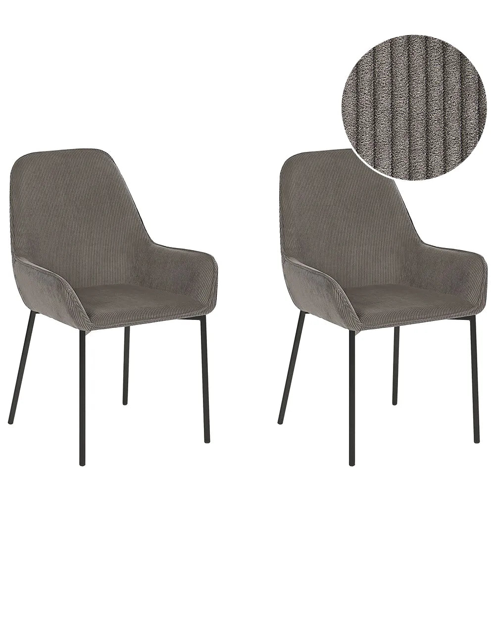 Set of 2 Dining Chairs LOVERNA, Corduroy Upholstered Chairs with Armrests, Metal Legs, Modern Retro Design