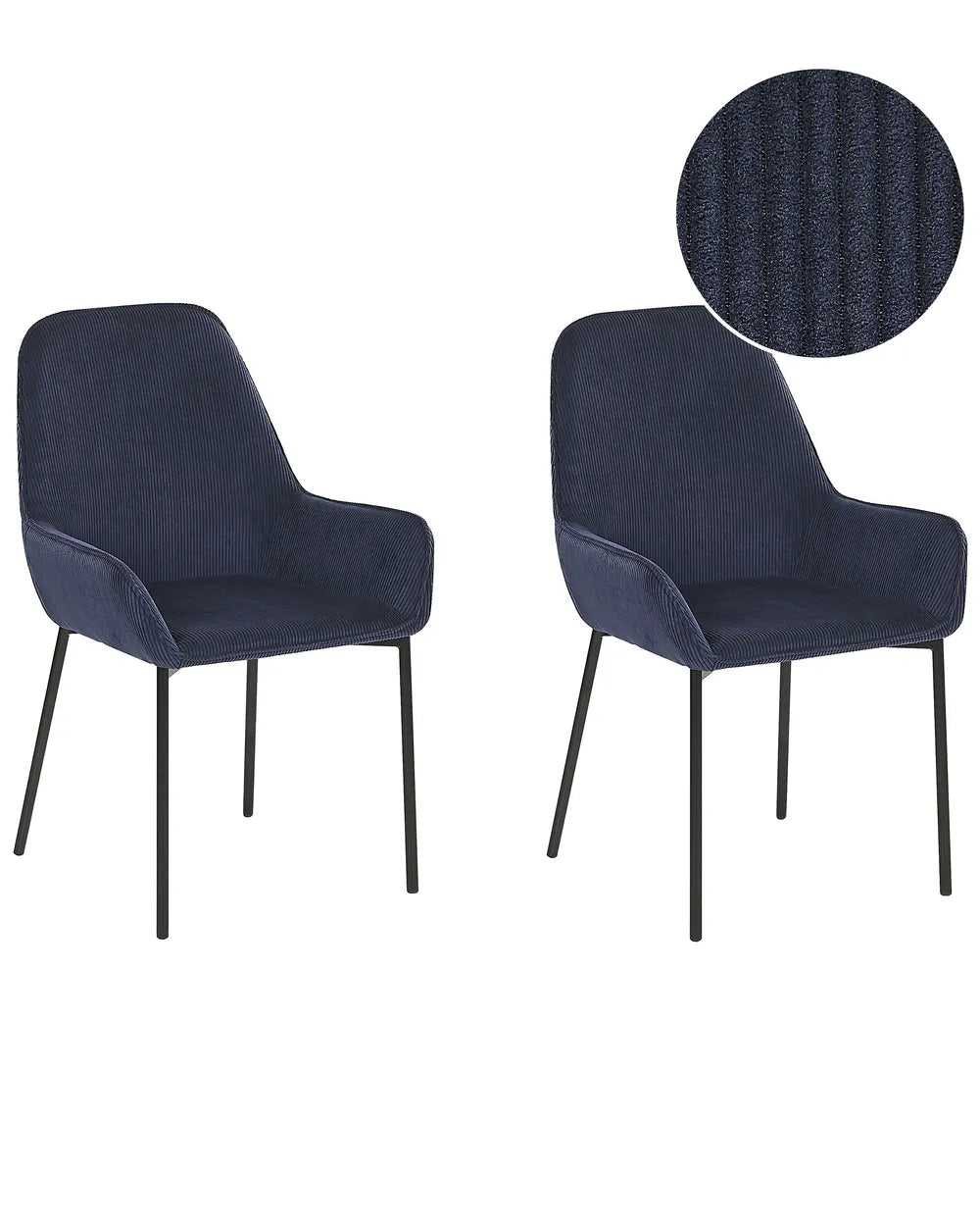 Set of 2 Dining Chairs LOVERNA, Corduroy Upholstered Chairs with Armrests, Metal Legs, Modern Retro Design
