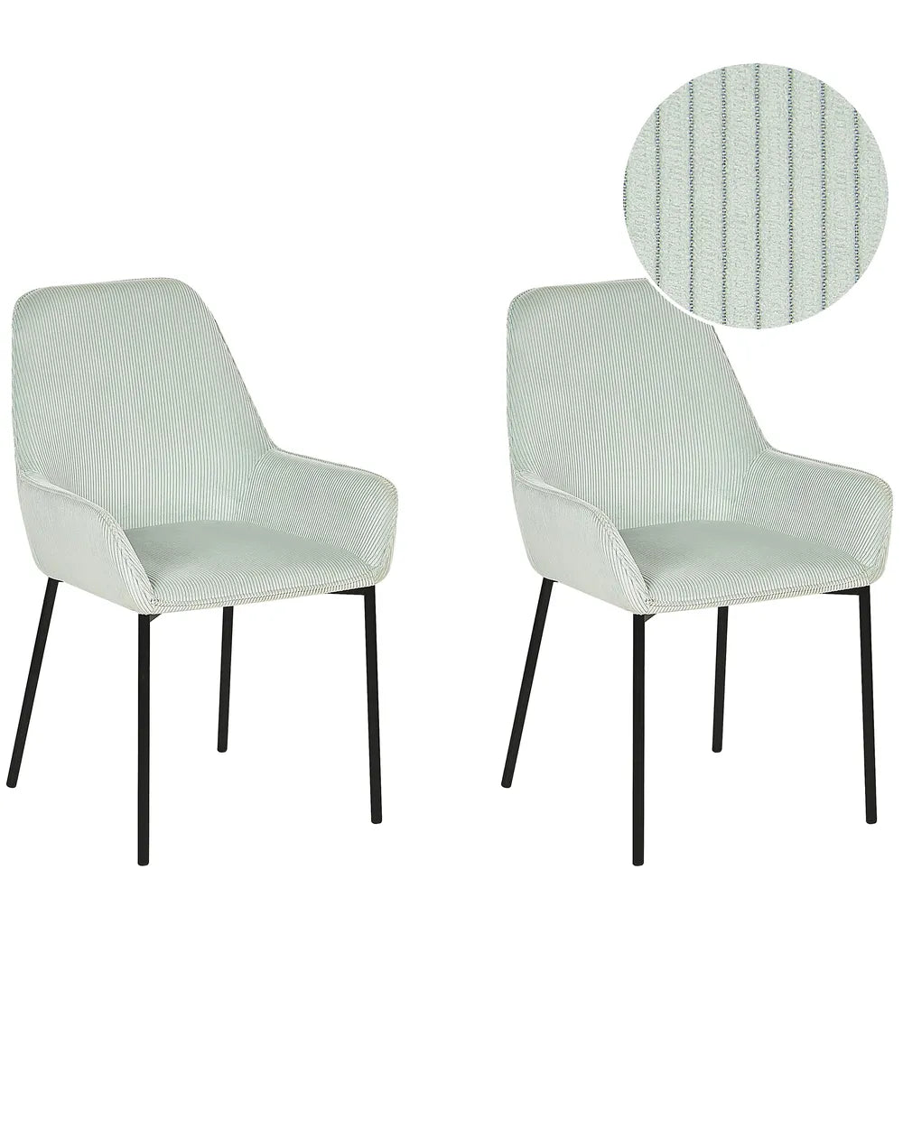 Set of 2 Dining Chairs LOVERNA, Corduroy Upholstered Chairs with Armrests, Metal Legs, Modern Retro Design