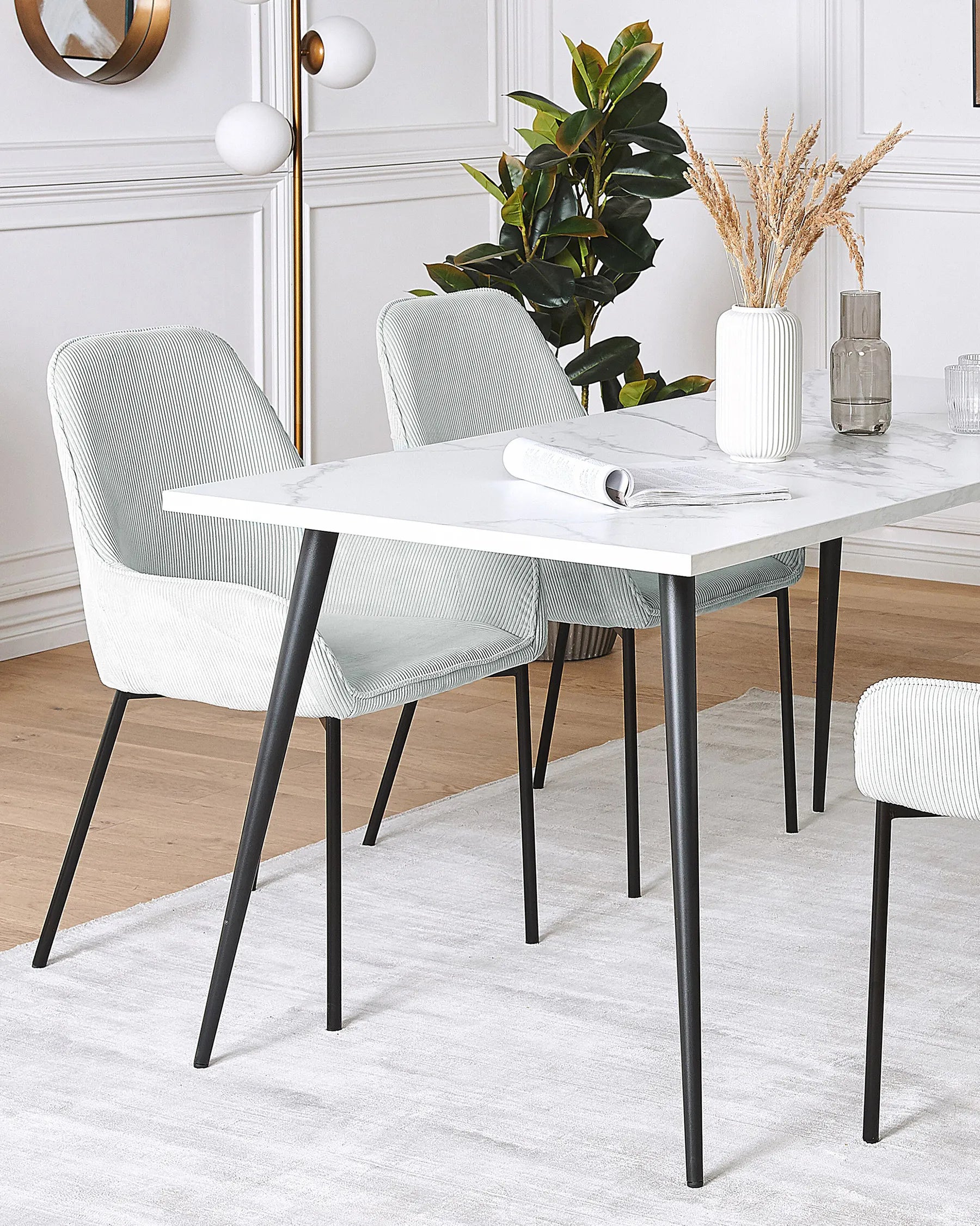 Set of 2 Dining Chairs LOVERNA, Corduroy Upholstered Chairs with Armrests, Metal Legs, Modern Retro Design