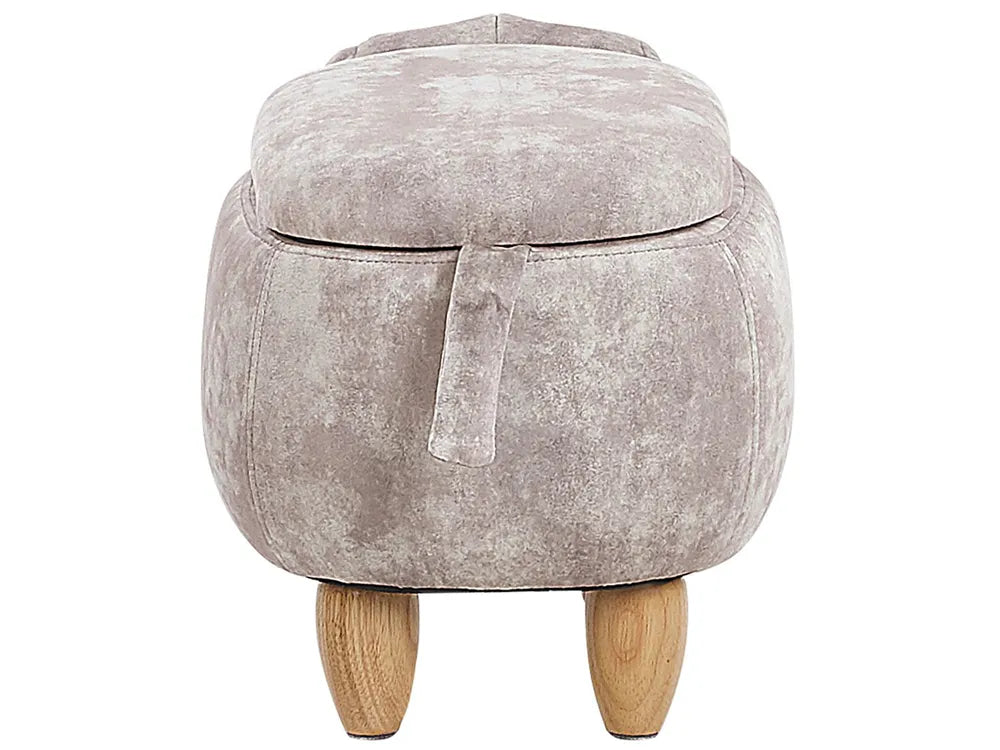 Storage Animal Stool DOGGY in Velvet Beige – Kids Upholstered Footstool with Hidden Storage, Solid Wood Legs, 120 kg Load Capacity