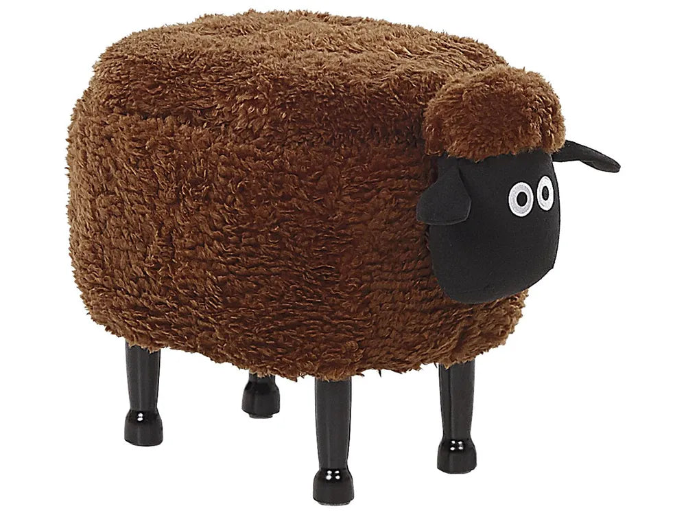Storage Animal Stool SHEEP – Cute Kids Storage Footstool with Hidden Compartment, Soft Fabric Upholstery, Brown