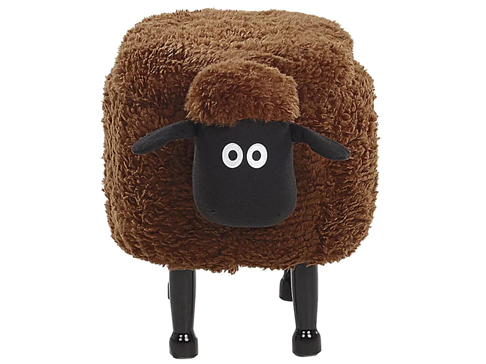 Storage Animal Stool SHEEP – Cute Kids Storage Footstool with Hidden Compartment, Soft Fabric Upholstery, Brown