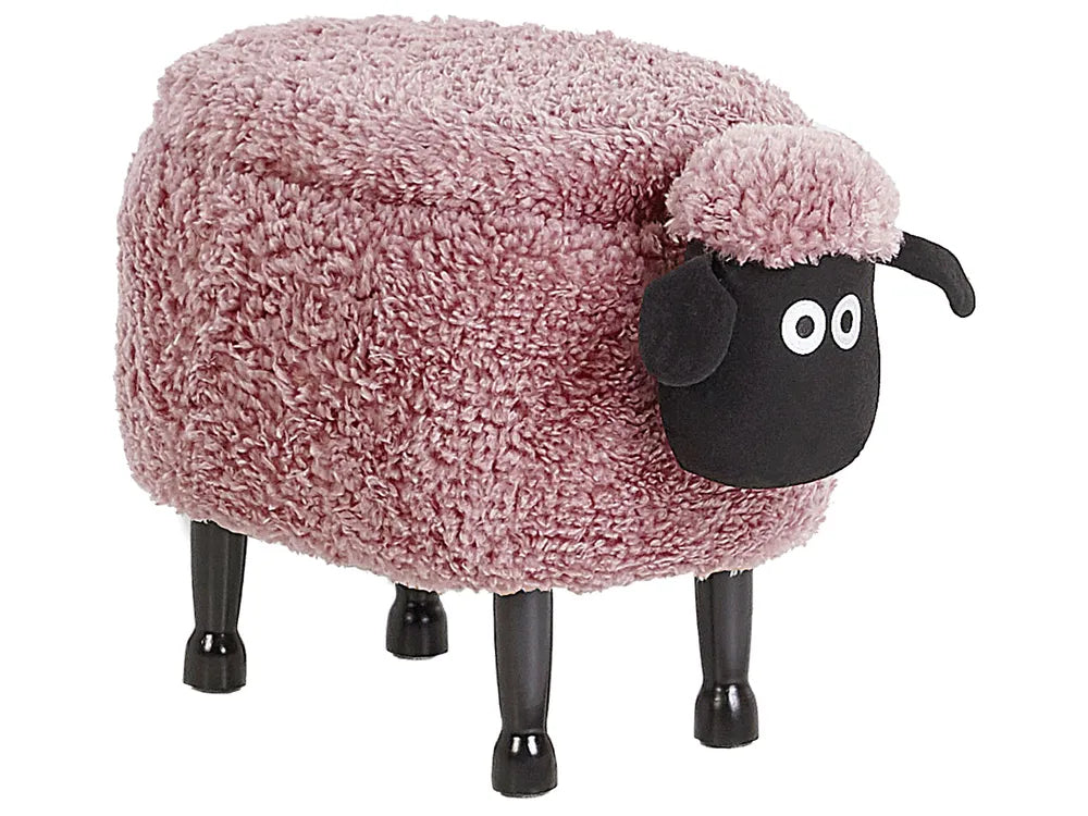 Storage Animal Stool SHEEP – Cute Kids Storage Footstool with Hidden Compartment, Soft Fabric Upholstery, Pink