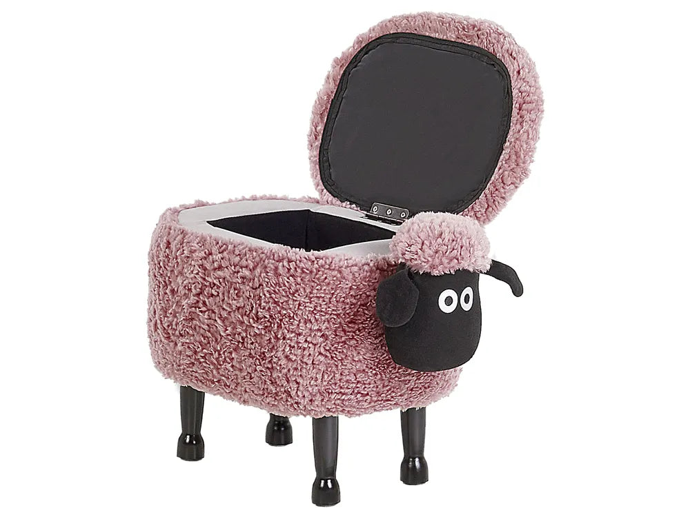 Storage Animal Stool SHEEP – Cute Kids Storage Footstool with Hidden Compartment, Soft Fabric Upholstery, Pink