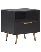 1 Drawer Bedside Table INDIO – Black Nightstand with Gold Accents, Modern Storage Side Table
