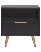 1 Drawer Bedside Table INDIO – Black Nightstand with Gold Accents, Modern Storage Side Table