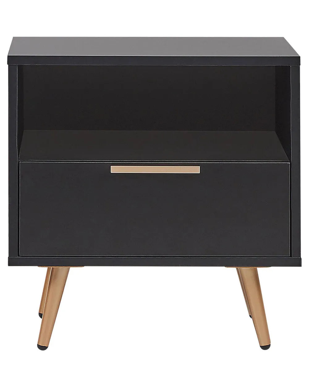 1 Drawer Bedside Table INDIO – Black Nightstand with Gold Accents, Modern Storage Side Table